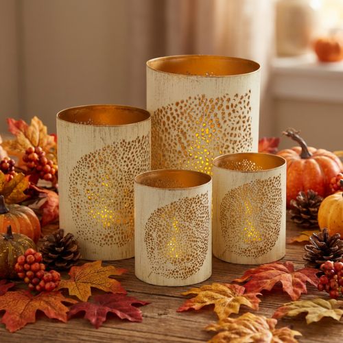 Herfst lantaarn metaal decoratie H20,5/15,5/10,5cm set van 3 | Floristik24.nl