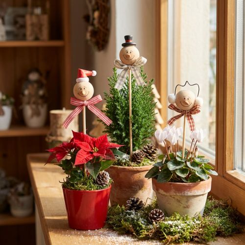 Sneeuwpop decoratieve plug bloemplug natuurlijk hout 5cm 9st | Floristik24.nl