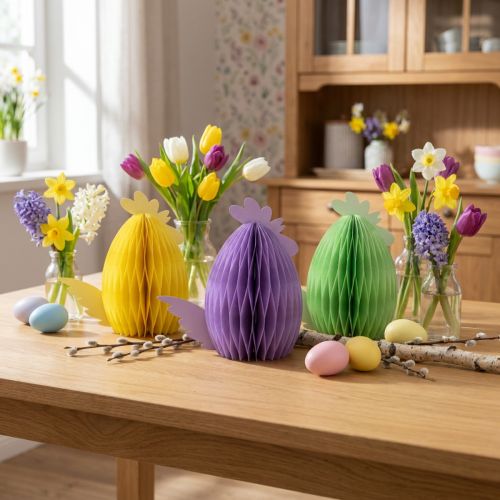 Decoratieve figuren honingraat kip geel groen paars 18,5x12x20cm 3st | Floristik24.nl