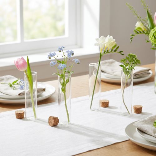 Minivazen glazen reageerbuisje kurk deksel Ø4cm H12cm 6st | Floristik24.nl