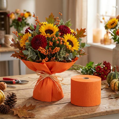 Bloem crêpe oranje B10cm gramgewicht 128g/m² L250cm 2st | Floristik24.nl