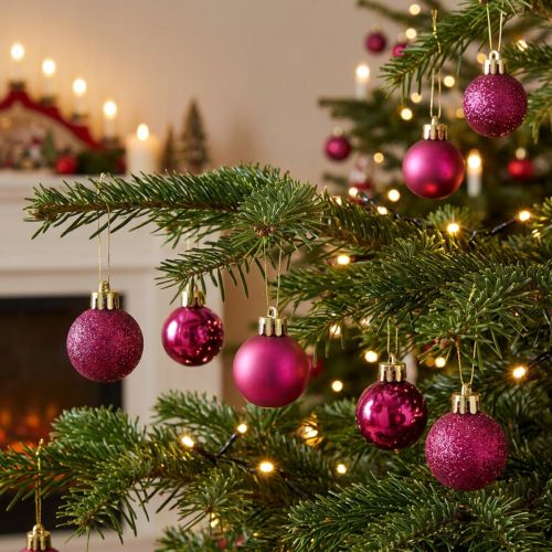 Artikel Mini kerstboomballen roze breukvast Ø3cm H3,5cm 14 st