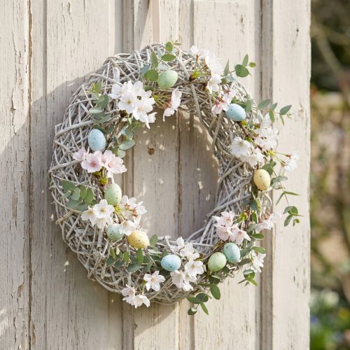 Decoratieve krans, hout, rotan, naturel wit, Ø40cm, H9,5cm | Floristik24.nl