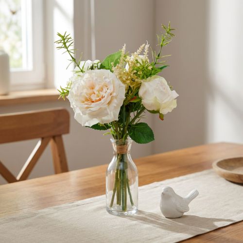 Boeket kunstrozen Crème zijden bloemen in een boeket | Floristik24.nl