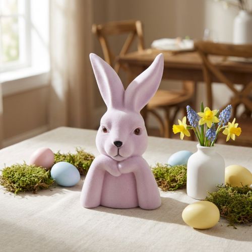 Decoratieve paarse hazenbuste voor paassfeer, 16,5×13×27 cm | Floristik24.nl