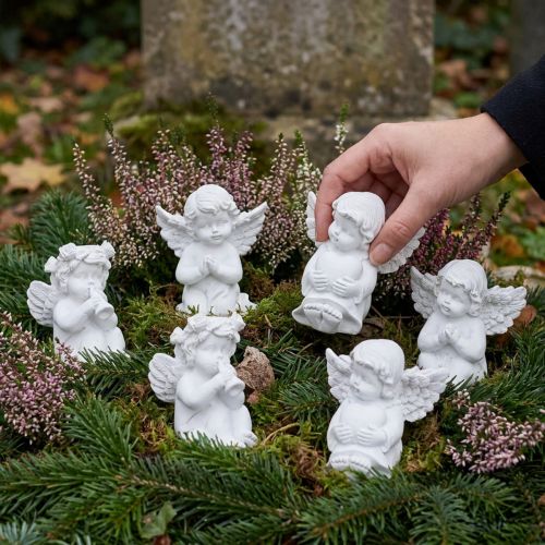 Decoratieve engel met hart grafdecoratie wit polyresin H5cm 6st | Floristik24.nl