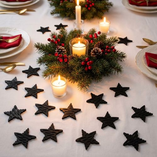 Strooidecoratie zwarte sterren Kerst hout Ø4cm 72 st | Floristik24.nl
