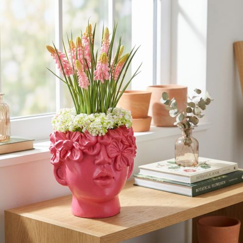 Plantenkop Polyresin Bust Plantenbak Roze 13,5×13×14cm | Floristik24.nl