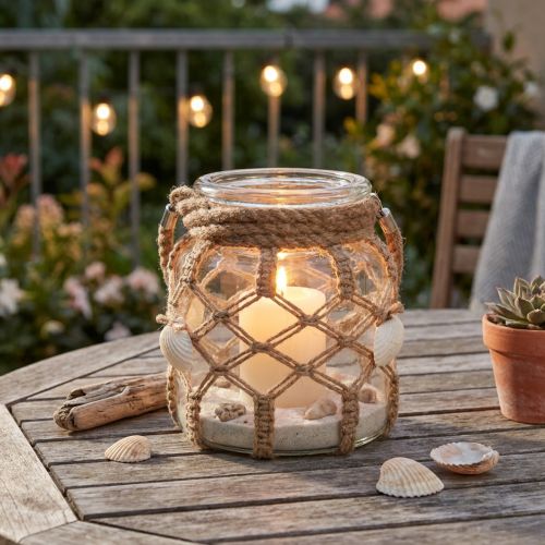 Decoratieve glazen macramé schelpen tafeldecoratie hangdecoratie Ø14cm | Floristik24.nl