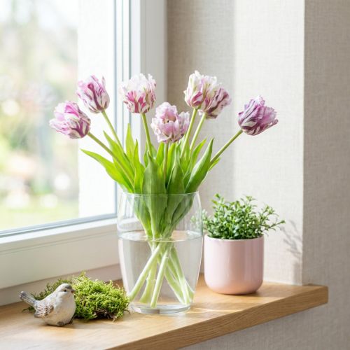 Tulpen kunst papegaai tulpen paars boeket met 5 bloemen 40cm | Floristik24.nl