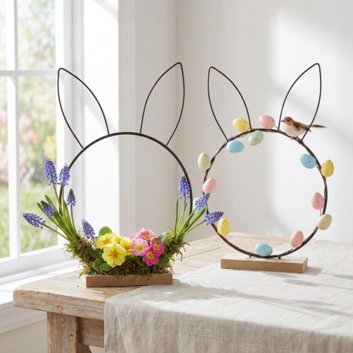 Konijn Decoratie Ring Metaal Hout Natuurlijk Zwart Ø20cm 2st | Floristik24.nl