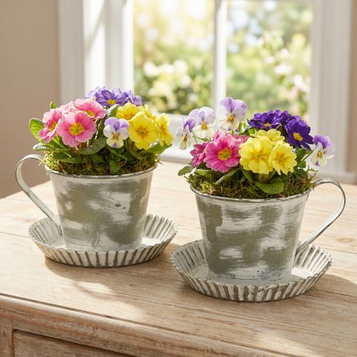 Decoratieve beker metaal wit gewassen antiek Ø9cm H8cm 2 stuks | Floristik24.nl