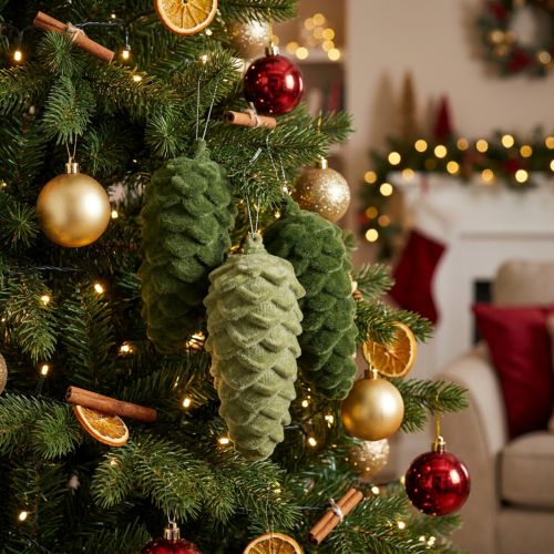 Decoratieve groene dennenappels, hangers, kerstversiering, set van 6 | Floristik24.nl