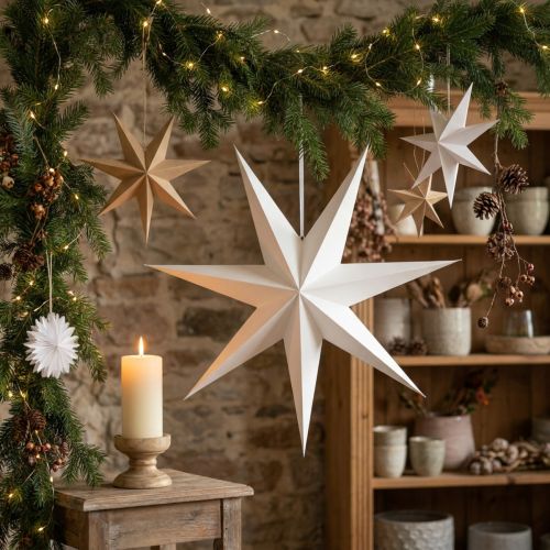 Papieren sterren als decoratie voor een feestelijke sfeer, om op te hangen. | Floristik24.nl