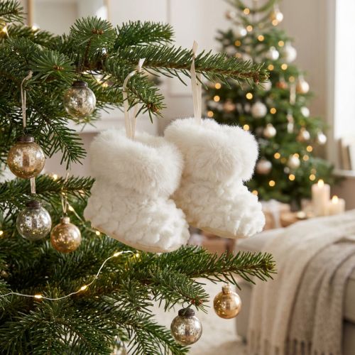 Laarzen met bontlaarzen kerstboomversiering wit 7cm 2st | Floristik24.nl