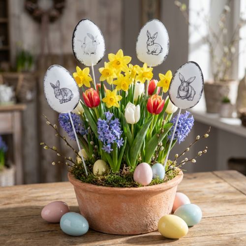 Bloemenplug metalen siereieren met paashazen 5×7cm 8 st | Floristik24.nl