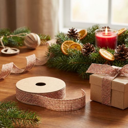 Decoratief lint jutelint voor decoratie naturel rood 25mm 10m | Floristik24.nl