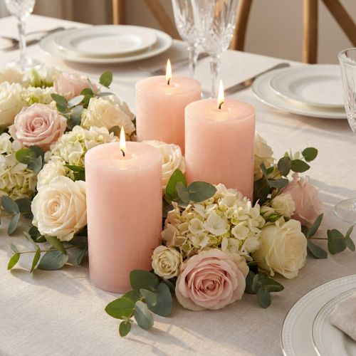 Roze pilaarkaarsen 70x120mm - Set van 4 Lichtroze decoratieve kaarsen voor romantiek en gezelligheid, bruiloftsdecoratie | Floristik24.nl