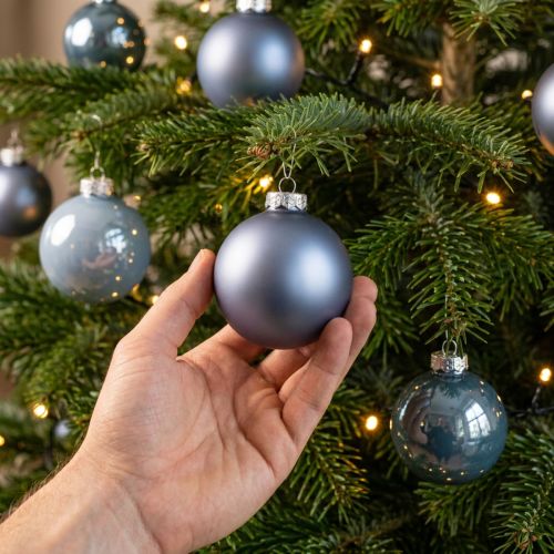 Artikel Decoratieve kerstballen glas blauwgrijs mat, glanzend 5cm 24 stuks