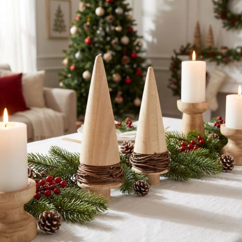 Kerstboomhout natuurlijke tafeldecoratie Kerstmis H18cm 2 st | Floristik24.nl