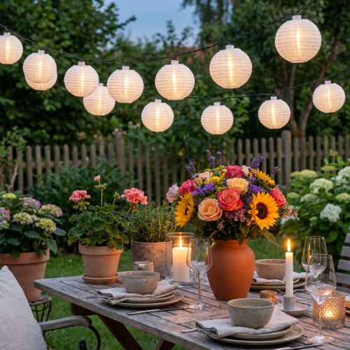 Lantaarnketting op zonne-energie LED 4,5m wit 10 lampjes | Floristik24.nl