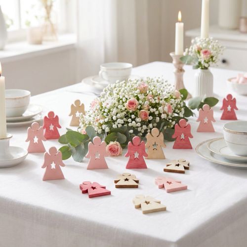 Houten engel voor het strooien roze, roze, wit 4cm 72 st | Floristik24.nl