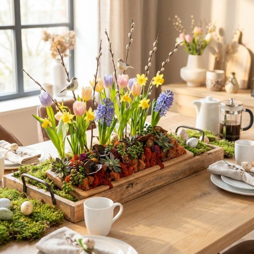 Decoratief dienblad, langwerpig houten dienblad met beukenhouten handgrepen 50×19,5cm | Floristik24.nl