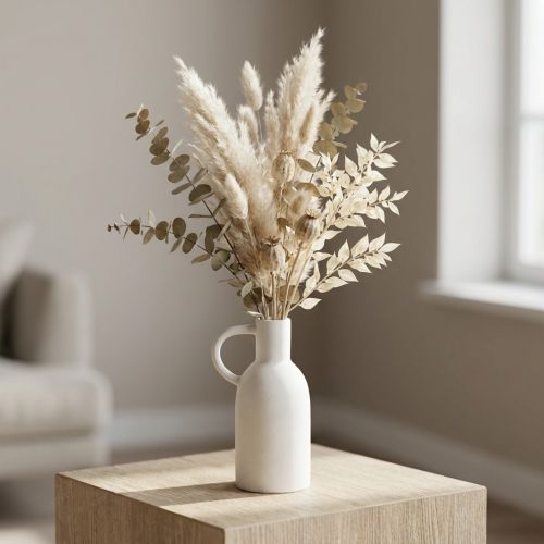 Keramische vaas wit voor droogdecoratie vaas met handvat Ø9cm H21cm | Floristik24.nl