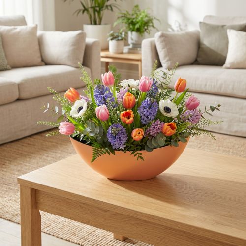 Decoratieve schaal/plantenbak, abrikooskleurig, 39 cm x 12 cm, H13 cm | Floristik24.nl