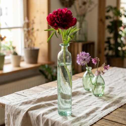 Flesdecoratievaas, glas, transparant/groen, retro, Ø6,5 cm, H30 cm | Floristik24.nl