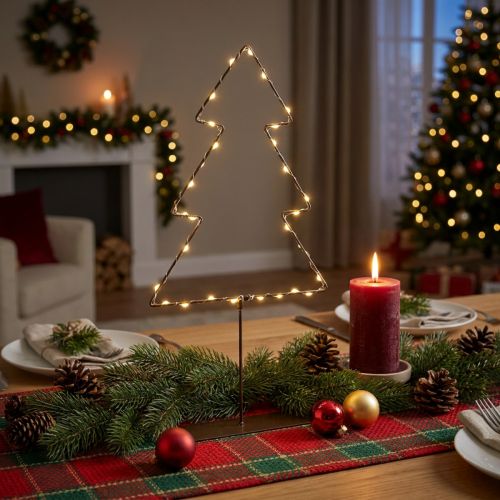 LED-kerstboom, werkt op batterijen, tafeldecoratie voor binnen, 47 cm | Floristik24.nl