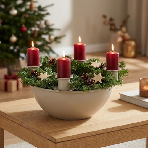 Artikel Kandelaar met 4 houders, moderne adventskrans, beige, 15 cm