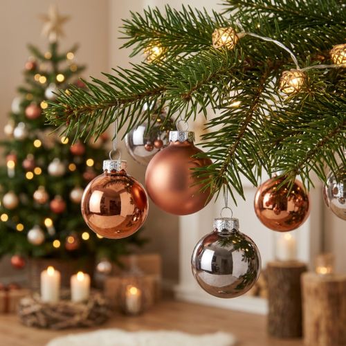 Artikel Glazen bollen boom Kerst zilver abrikoos Ø4cm 24 st