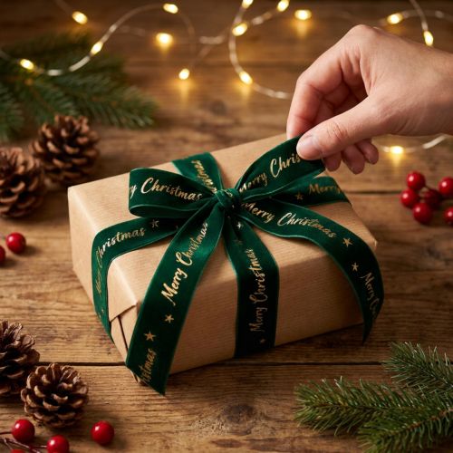 Cadeaulint, kerstlint, fluwelen lint Groen Merry Christmas 25mm 20m | Floristik24.nl