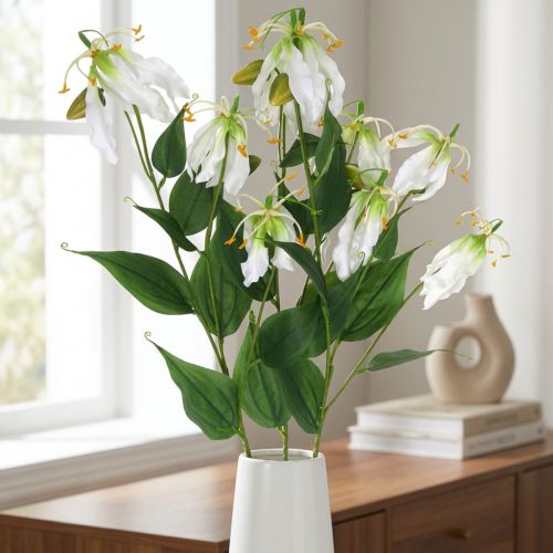 Artikel Kunstlelie, bloemdecoratie, kunstplant, zijden bloem wit L82cm 3st
