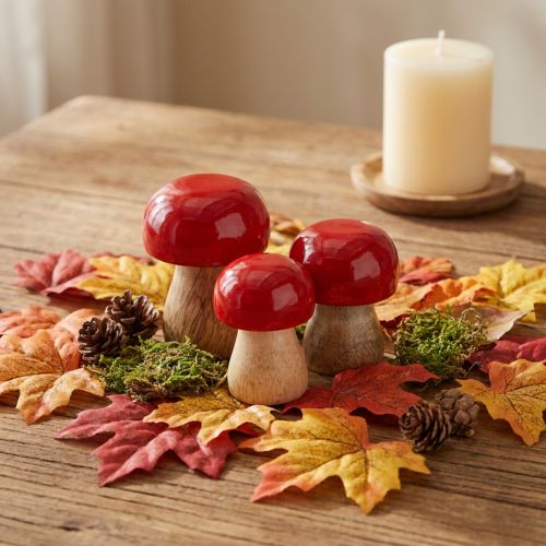 Decoratieve paddenstoelen, rood gelakt, houten paddenstoelen, champignonnetjes, H5cm Ø4cm, 6 stuks | Floristik24.nl
