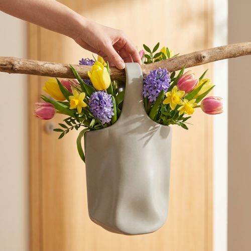 Decoratieve vaas keramiek tas shopper grijs 19×4.5×33cm | Floristik24.nl