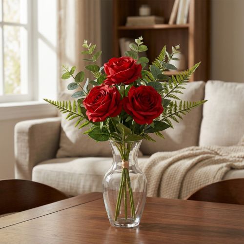 Kunstmatige decoratieve rozen felrood Ø4cm L45cm 3 stuks | Floristik24.nl