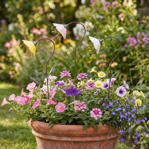 Artikel Tuinpaal Bloem Metaal Bloemen Geel Roze Wit 49cm 3 st
