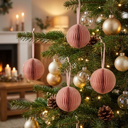Honingraat kerstballen, abrikoosroze, 7 cm, 4 stuks, decoratie | Floristik24.nl