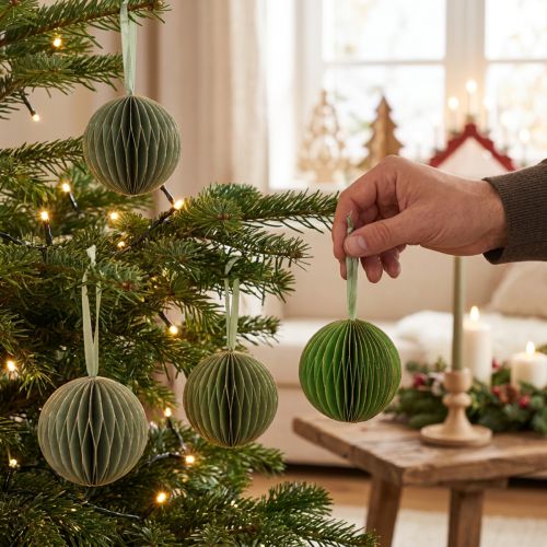 Kerstballen, papieren honingraatballen, groen en goud, 7 cm, 4 stuks, decoratie | Floristik24.nl