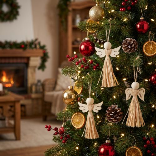 Kerstengel Kerstboomdecoratie engel raffia 11cm 12 st | Floristik24.nl