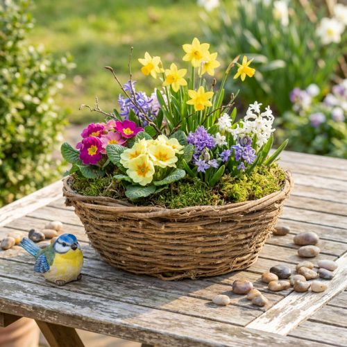 Natuurlijke bloemenkom, decoratieve kom met rankmotief, 31 cm, rustiek, plantenbak | Floristik24.nl