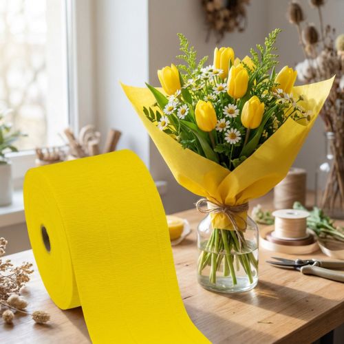 Bloem crêpe geel B10cm gramgewicht 128g/m² L250cm 2 stuks | Floristik24.nl