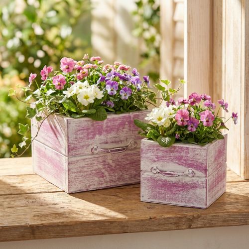 Plantenlade met handvat roze wit hout 12/15cm set van 2 | Floristik24.nl