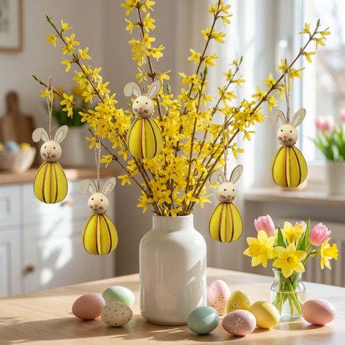 Paasdecoratie voor het ophangen van paashazen houten hangdecoratie H9,5cm 8 stuks | Floristik24.nl