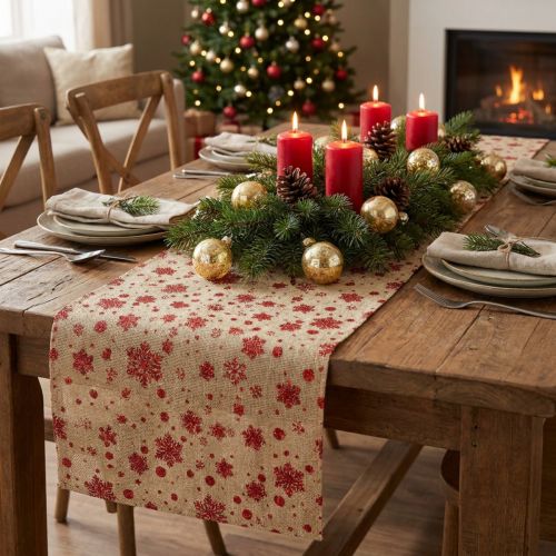 Tafelloper Kersttafelloper sneeuwvlokken 48×450cm | Floristik24.nl