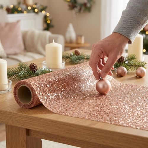 Tafelloper Kerst roségouden tafelloper 48×450cm | Floristik24.nl