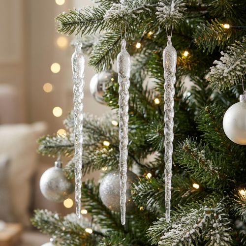 Winterdecoratie ijspegels om op te hangen helder zilver 28cm 3st | Floristik24.nl