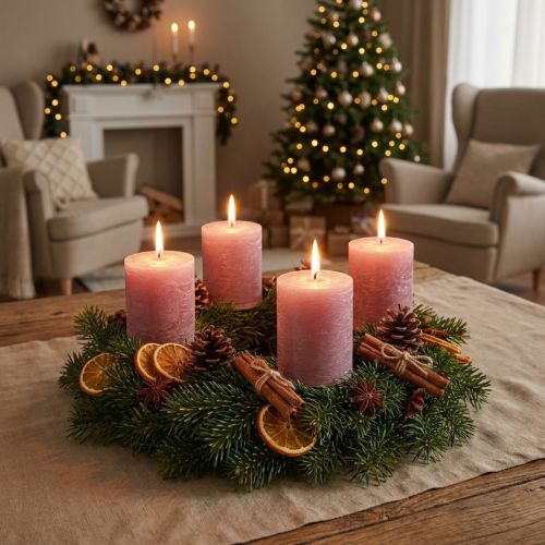 Artikel Elegante antieke rozenpilaarkaarsen 70×80mm, set van 4, voor tafeldecoratie, adventskrans en romantische sfeer